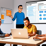 **MVP Concept Illustration**: Create an illustration depicting a startup team working on a Minimum Viable Product (MVP). The scene should show brainstorming, coding, and customer feedback sessions, emphasizing collaboration and innovation in a modern workspace.