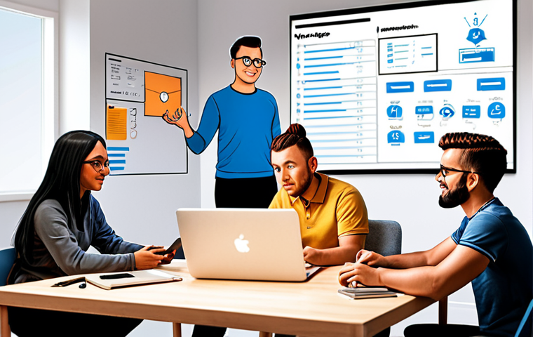 **MVP Concept Illustration**: Create an illustration depicting a startup team working on a Minimum Viable Product (MVP). The scene should show brainstorming, coding, and customer feedback sessions, emphasizing collaboration and innovation in a modern workspace.