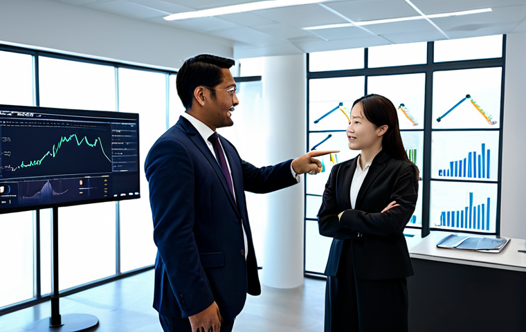A diverse team of five professional business people, two men and three women, in their late 20s to early 40s. All are wearing modest, professional business attire, including suits, blazers, and dress shirts. They are gathered around a large interactive screen in a bright, modern open-plan office space. The screen displays complex data visualizations, charts, and user feedback snippets. They are engaged in an active discussion, pointing at the screen and taking notes, emphasizing user "찐 반응" (real reactions) and data interpretation. The background shows blurred office activity, reflecting a dynamic work environment. High-resolution professional photography, natural lighting, sharp focus on subjects, fully clothed, appropriate attire, safe for work, appropriate content, professional, modest, perfect anatomy, correct proportions, natural pose, well-formed hands, proper finger count, natural body proportions.